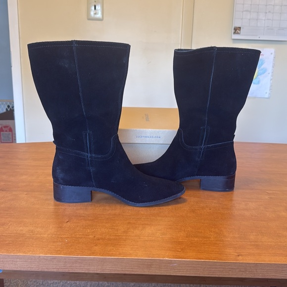 New - LUCKY BRAND Lefara Mid-calf Black Suede Boot - Picture 5 of 9